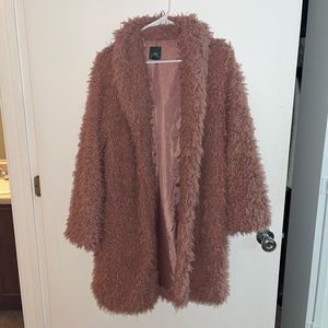 oversized faux fur pink coat